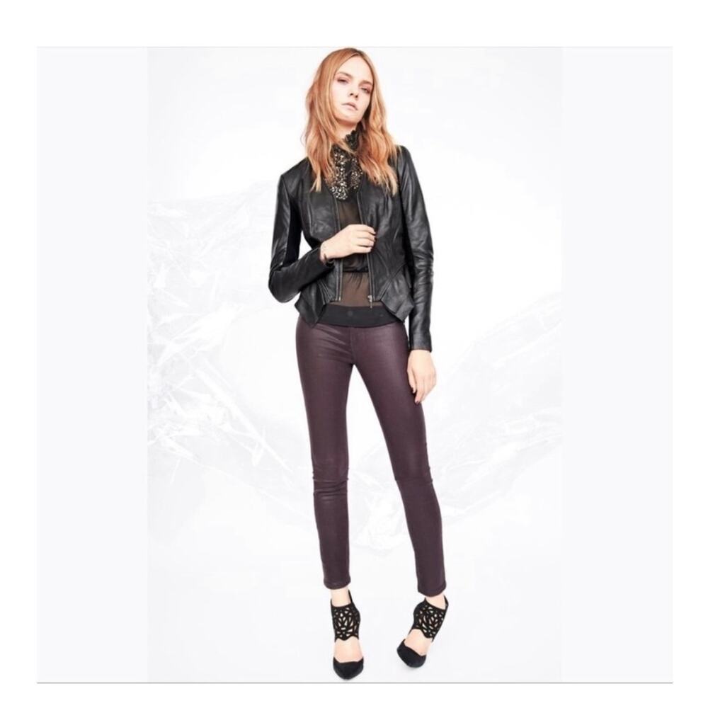 PAIGE Verdugo Ultra Skinny Coated Jeans Rhubarb Burgundy Waxed Size 28